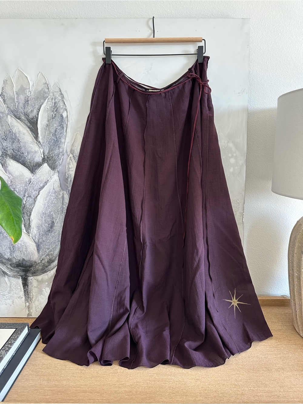 Deep Plum Flowing Maxi Skirt with Tie Waist